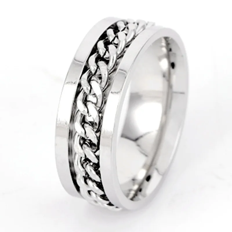 Rotate Rotating Anxiety Ring For Men Titanium Stainless Steel Chain Spinner Finger Ring Blue Black Punk Rock Hippie