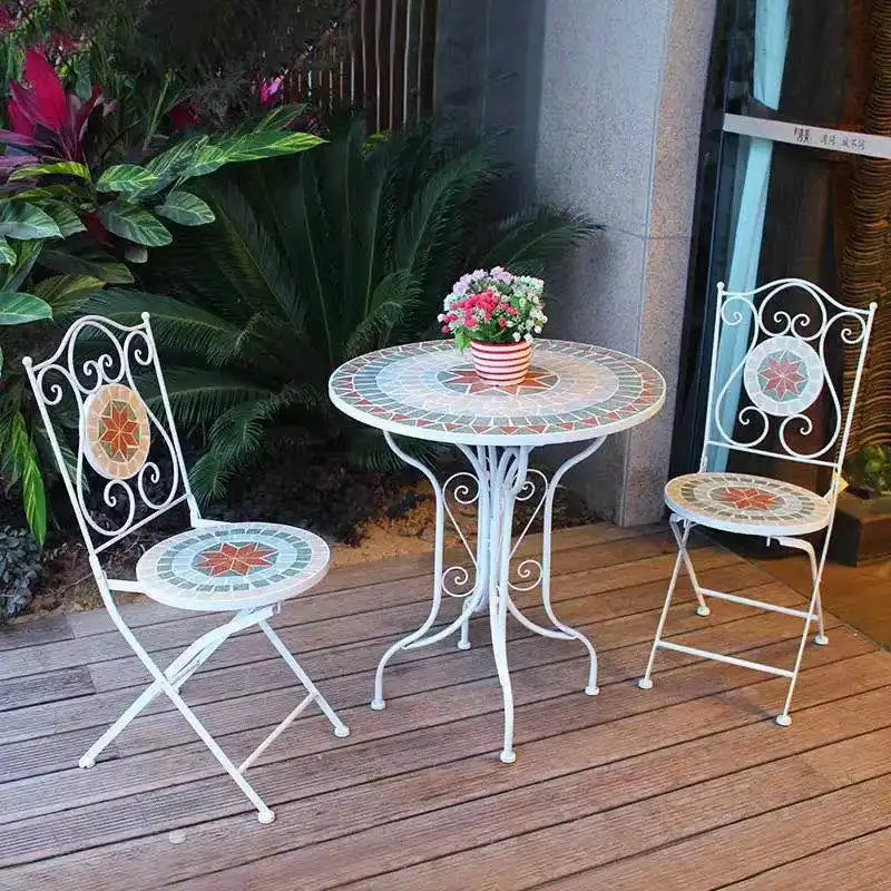 Factory in stock retail  high quality  Garden Outdoor furniture  folding mosaic table and chair set
