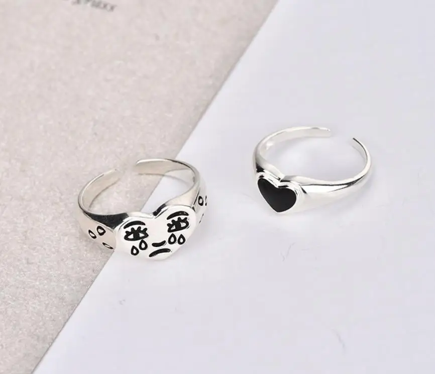 
Creative black love female ring retro temperament tear point opening old jewelry 