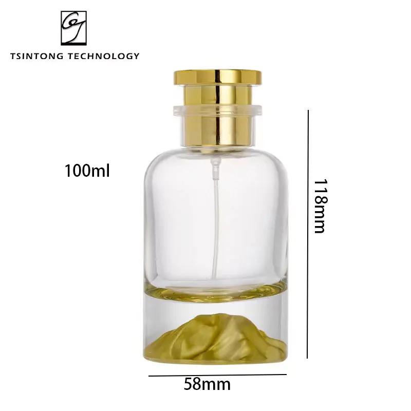 High Quality 30ml 50ml 100ml Luxury Round Yellow Snow Mountain Bottom Cosmetics Packaging Glass Spray Perfume Bottle