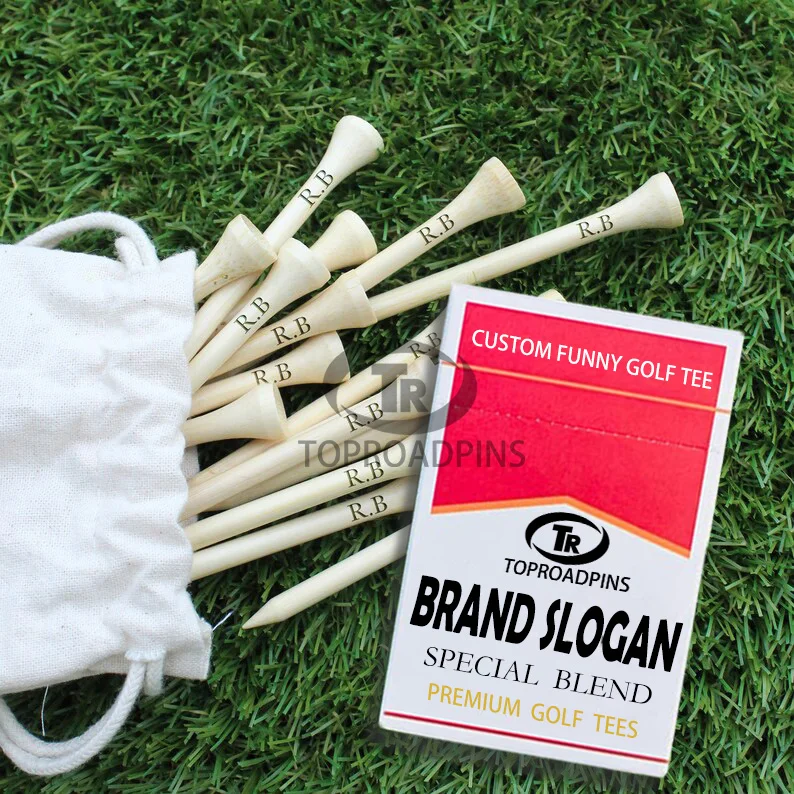 Wholesales bamboo wooden golf tee supports custom logo color design 70mm 83mm cigarette case pack golf peg