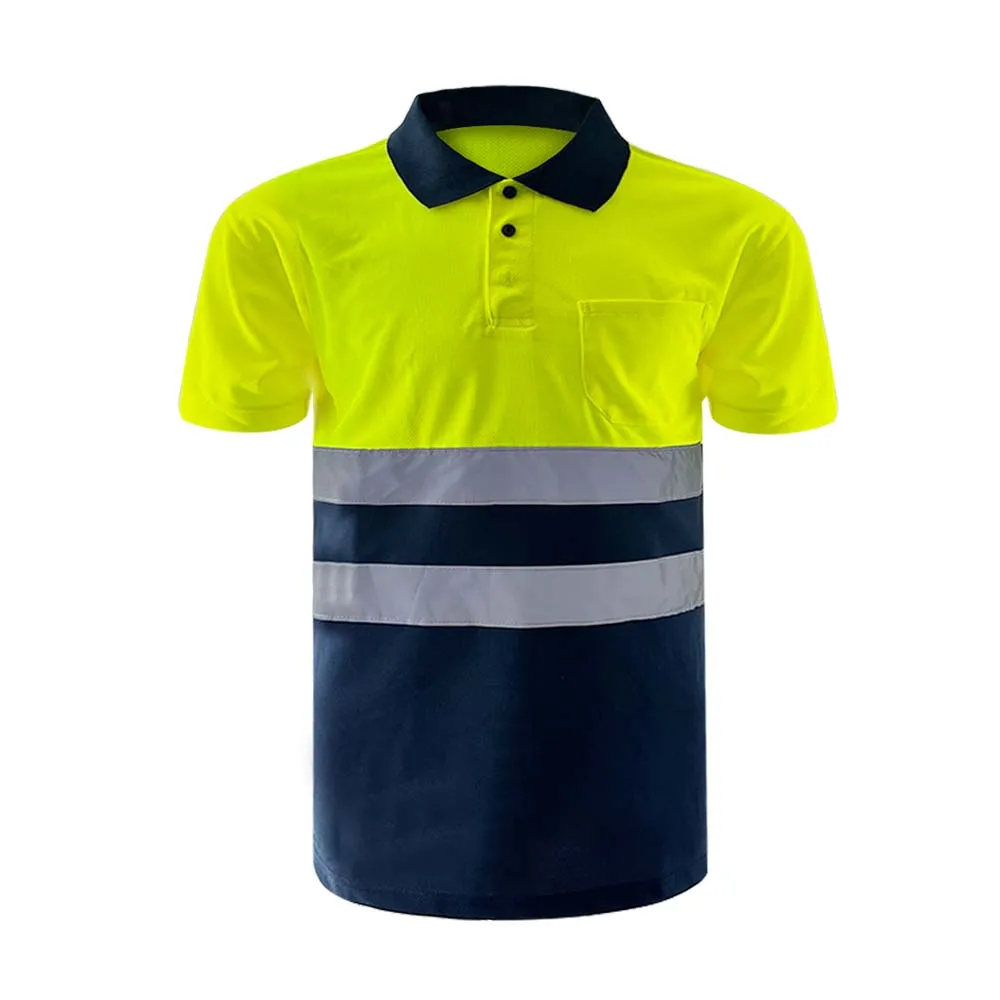 HCSP Men Yellow Contrast Black Polo Safety Shirts with Reflective Strips