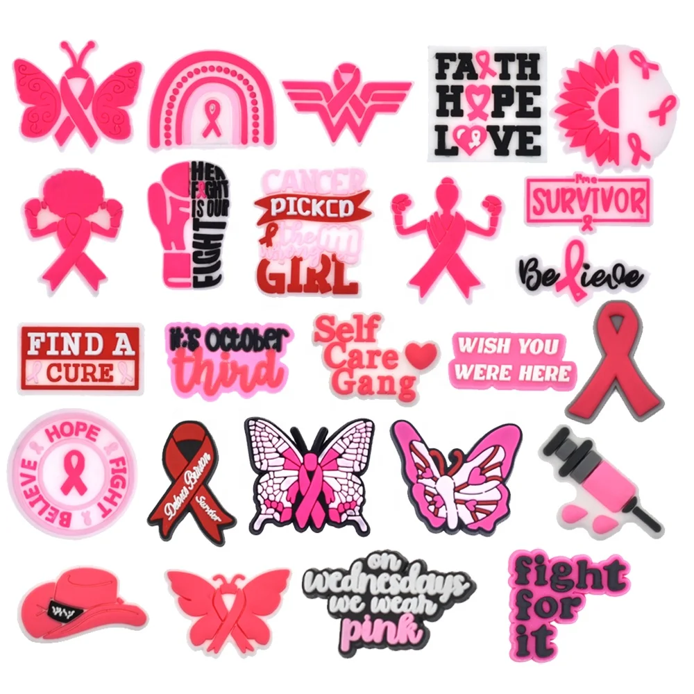 Fight Cancer Clog Charms Breast Cancer Awareness Clog Charms Bulk Pink Ribbon Shoe Charms For Clog