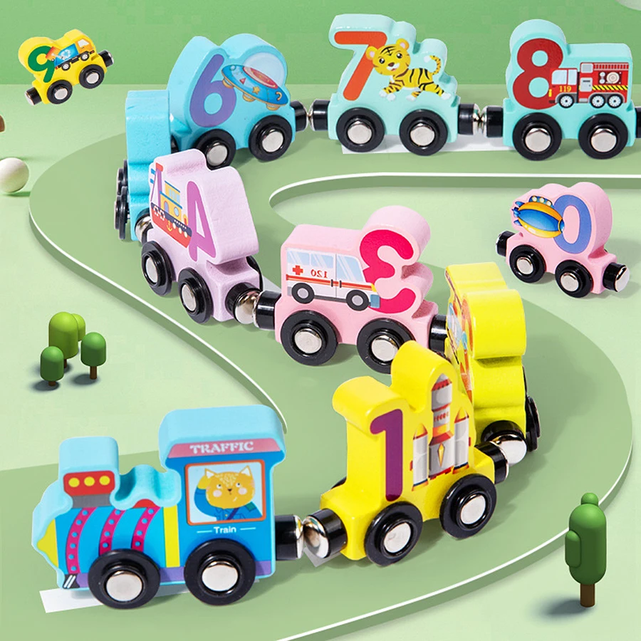 Children Educational train assembly building blocks of magnetic animal dinosaur digital traffic toy car Montessori toys for kids