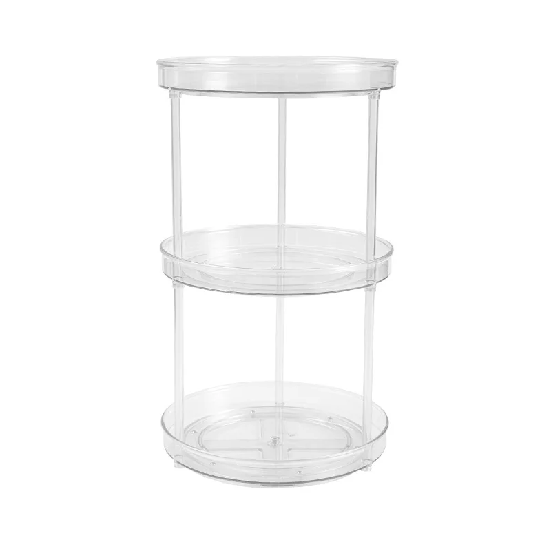 Non-slip Rotating Countertop Organizer, Double Plastic Transparent Shelves, Home Office Kitchen Organizer