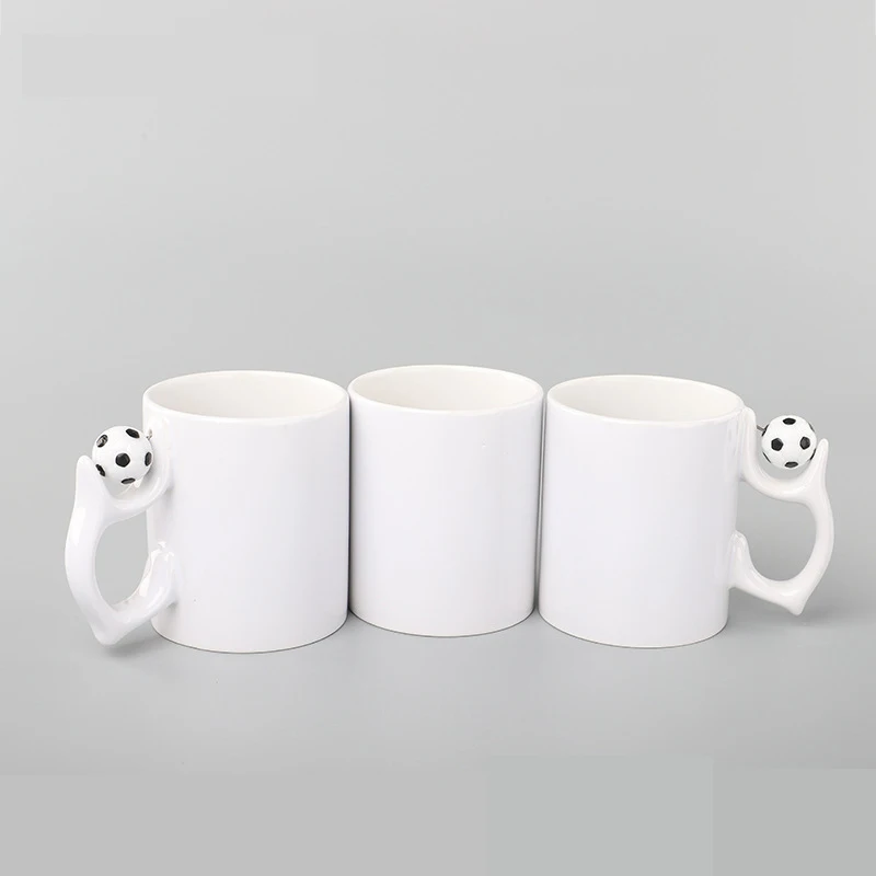 RubySub Hot Selling 11oz Football Handle Sublimation Blank Mugs White Ceramic Cup Mug with Ball Handle