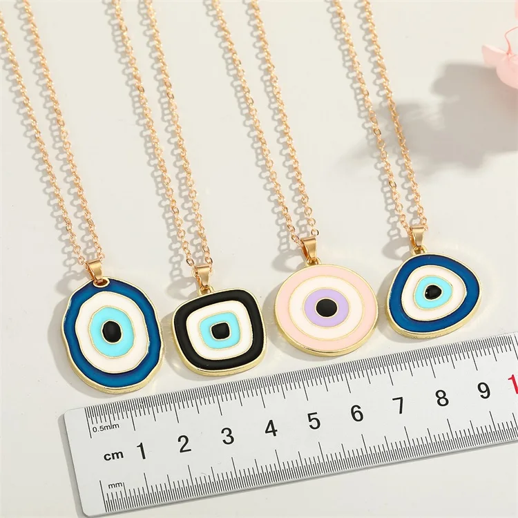 Turkey Blue Eye Necklaces Circular Ellipse Geometry Gold Plated Jewelry Punk Women Statement Necklace Chain 1