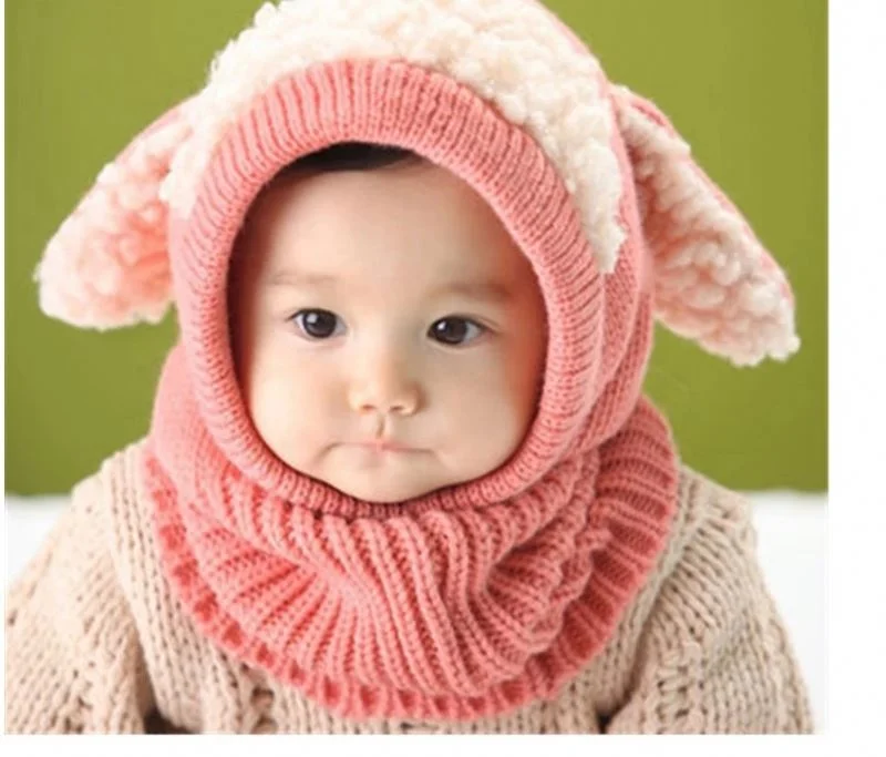 Infant Boys Girls Children New Fashion Kids Neck Warmer Winter Baby Hat and Scarf Joint With Crochet Knitted Caps   M1117
