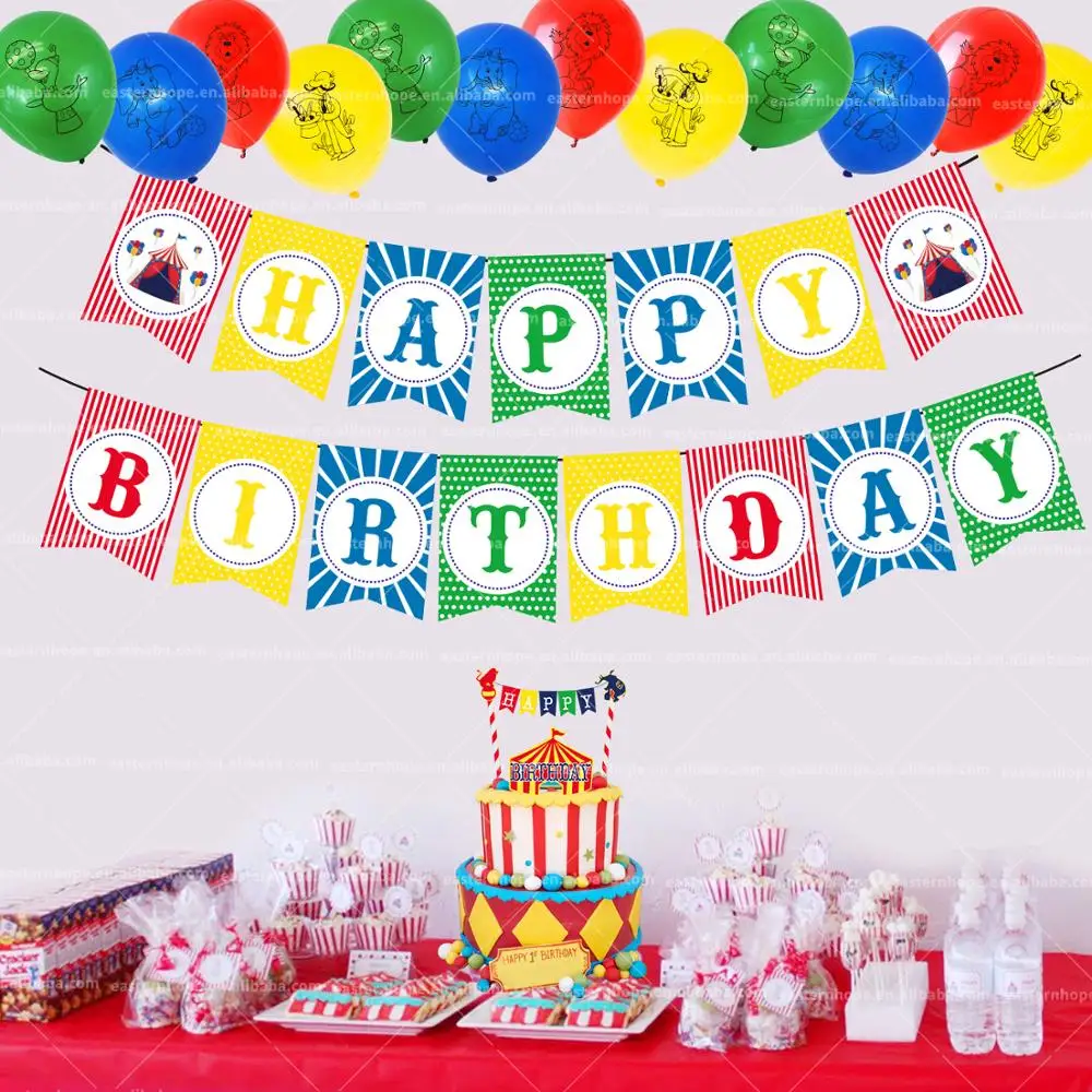 
63pcs Carnival Circus Party Decoration Include Birthday Banner Balloon Cake Topper Circus Birthday Baby Shower Backdrop Supplies 