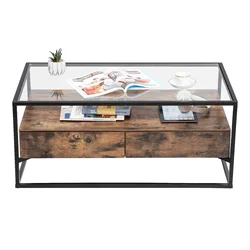 simple uk style modern living room square clear mesa de centro en cristal templado wooden top black tea table
