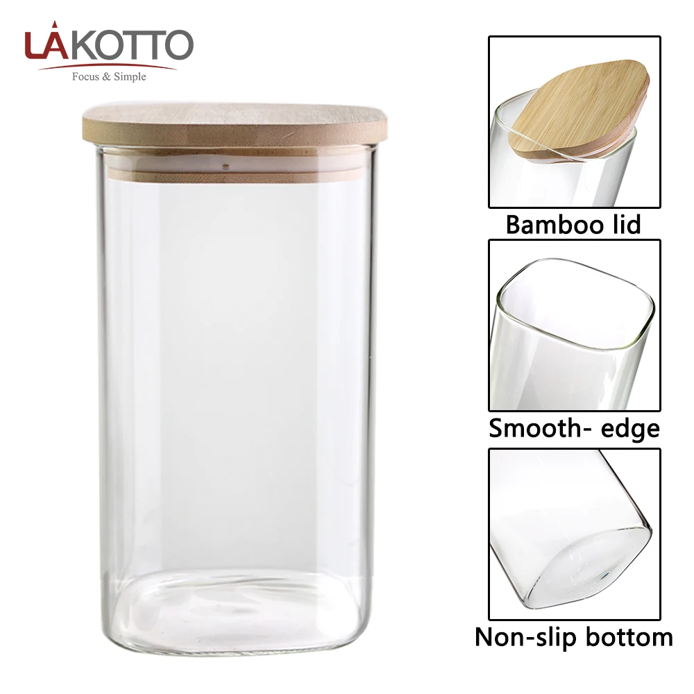 1300ml Kitchen Canisters Clear Glass Jars for Home Kitchen Thicken Airtight Food Storage jars with Wood bamboo lid