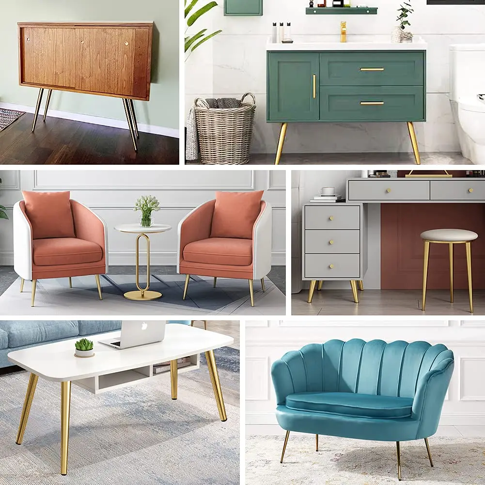 Chair Legs 16 Inch Tapered Gold Black Modern Luxury Furniture Feet Cabinets Coffee Table Metal Stool Chair Bench Legs For Chair