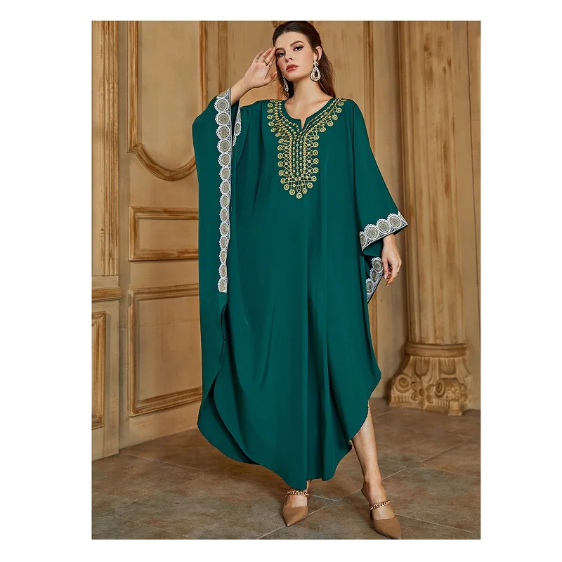 DR319 women traditional clothing batwing sleeve embroidery kaftan turkish long dubai abaya muslim dresses