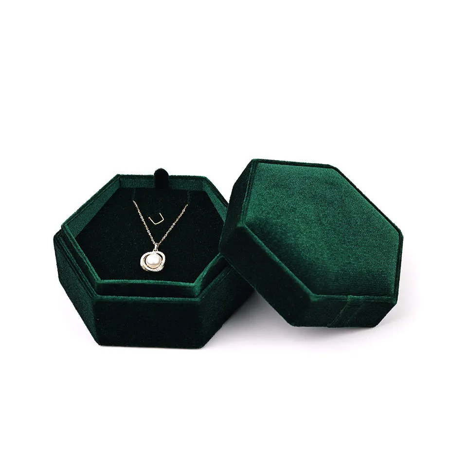 Wholesale Hexagon Custom Logo Velvet Jewelry Box Luxury Earring Bracelet Necklace Ring Jewelry Packaging Box