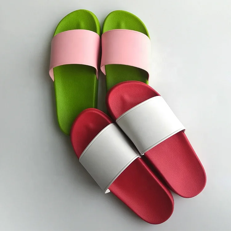 2021 custom blank sublimation screen printing lower price pvc green sandal slides