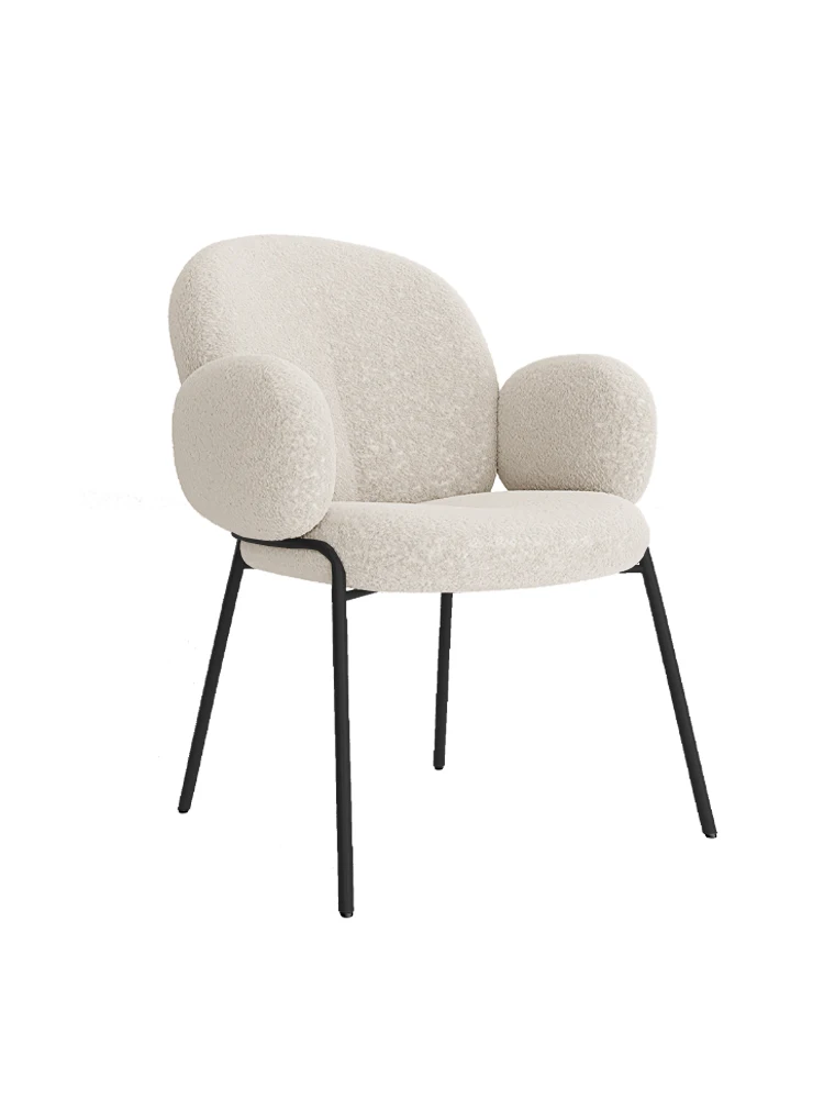 Modern restaurant dining chair comfortable lambswool fur fabric upholstered boucle leisure accent armchair cafe chair