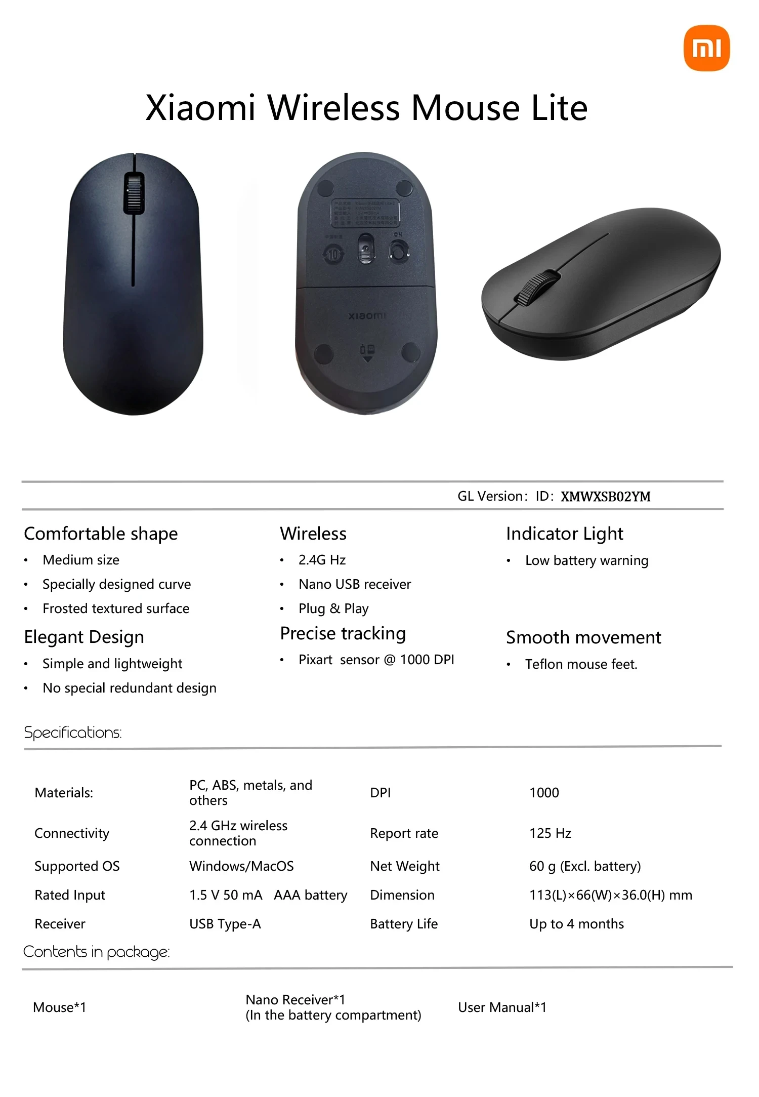 Mijia Wireless Mouse Lite 2 2.4GHz 1000DPI Ergonomic Optical Portable Mini Office Gaming Mice For PC Laptop Game