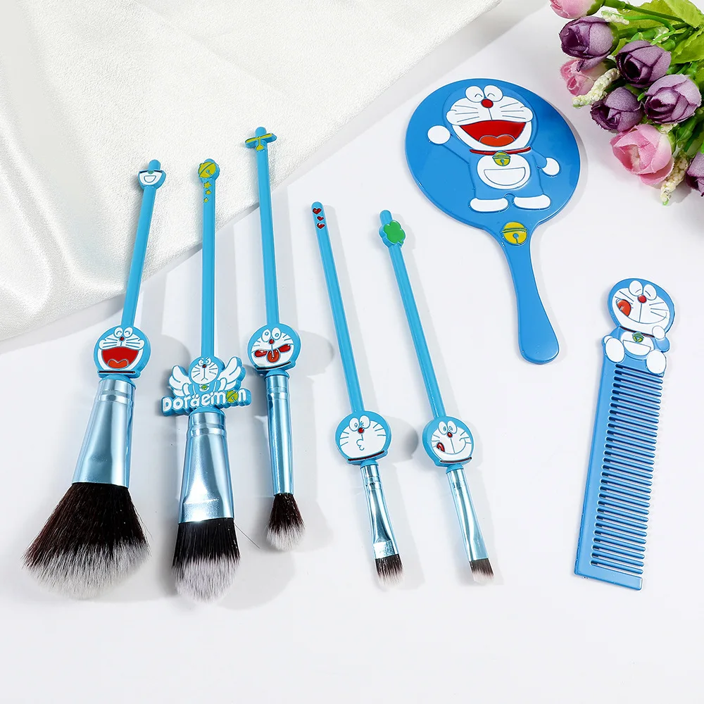 5pcs Anime Doraemon Character Makeup Brushes Kits Cute Blue Makeup Brushes Set for Girls Gift Eye Shadow Brush