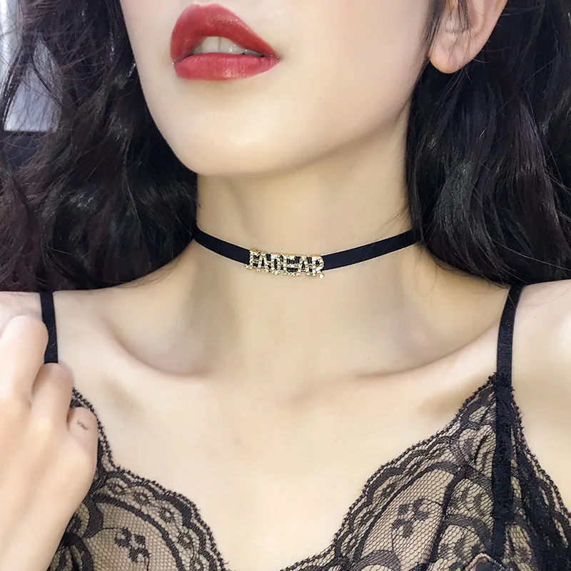 
XL066 New black chain rhinestone letter necklace set for women 