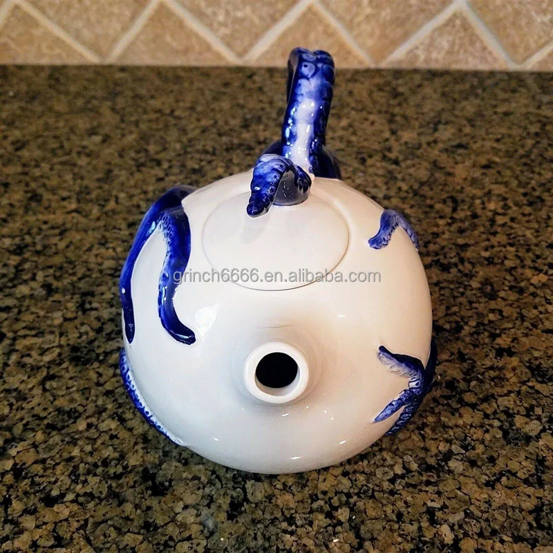 Custom Home tabletop decor Handmade Ceramic Octopus Teapot Blue Octopus On Teapot Ceramic Animal Coffee tea pot