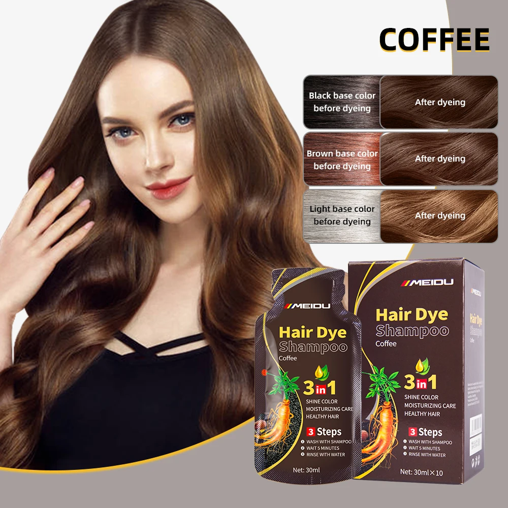 factory price  bubble chinese organic brown permanent herbal 3 in 1 black hair dye shampoo sachet
