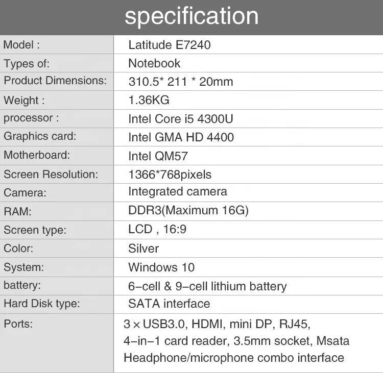 
Refurbished Netbook Business office used laptops wholesale i7 i5 laptop pro book elite book E7240 E7250 E7440 E7470 E7450 
