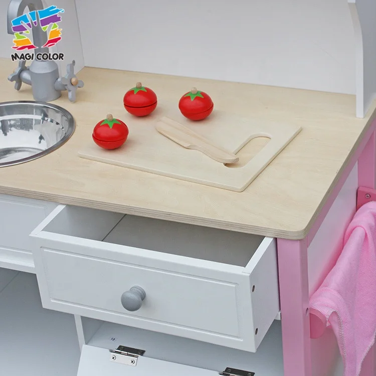 Ready To Ship pretend pink wooden toy kitchen set for girls W10C281