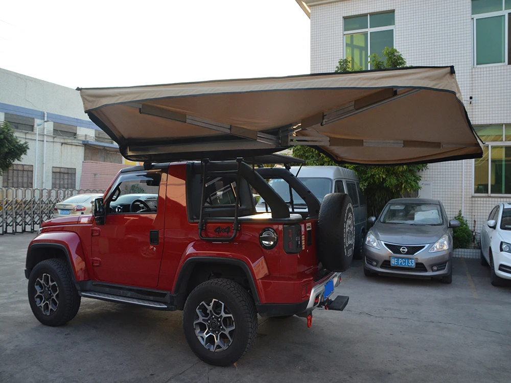 Hot Sale Camping 270 Degree Fan Shaped Umbrella Aluminium Alloy Fox Wing Awning Car Side 270 Awning With Support Legs