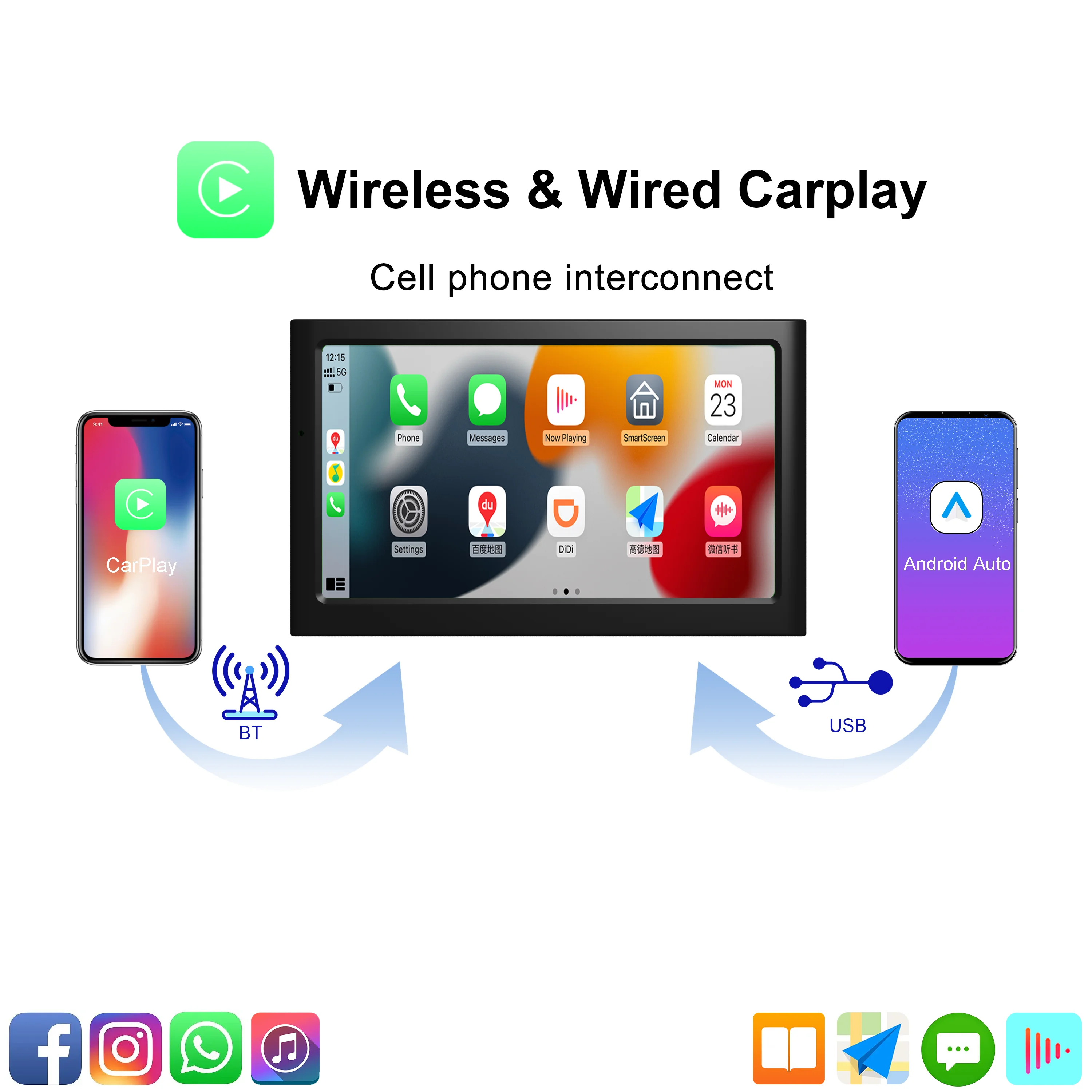 2023 New Style 7 Inch Front 2K Full Touch Screen Dash Cam Car Radio Wireless Android Auto Carplay