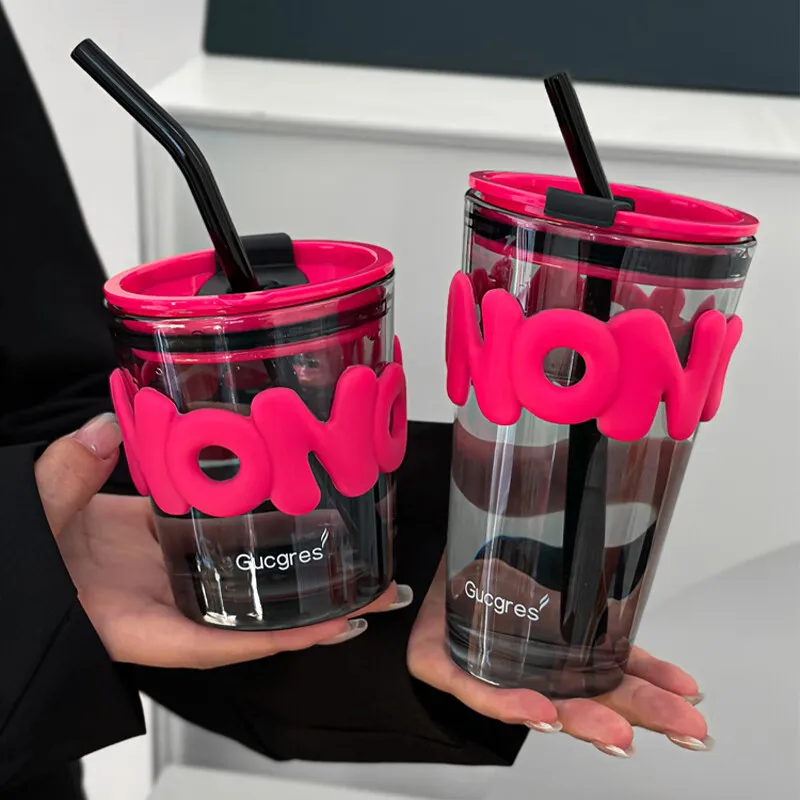 Wholesale Straw Coffee Mug Glass Gradient Cup Cold Drink Cups Coffee With Lid And Straw