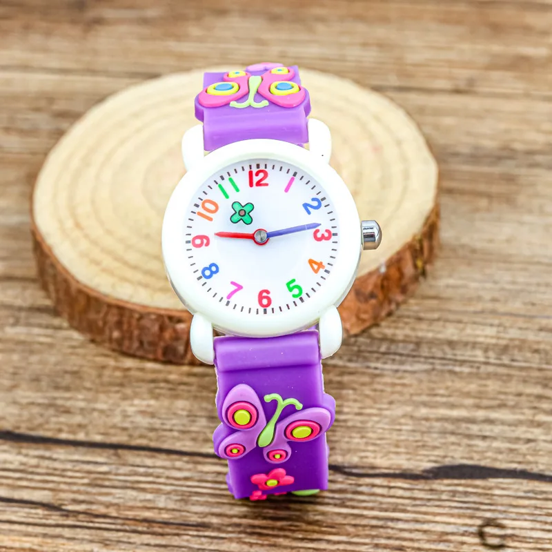 Cute student kids silicone watch butterfly pointer silver shell candy color digital quartz watch holiday gift for children