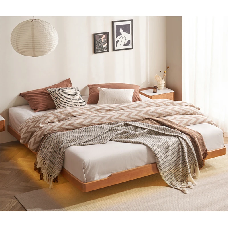 Nordic Modern No Headboard Solid Wood Tatami Suspended Bed Hardwood Low Bed Frame