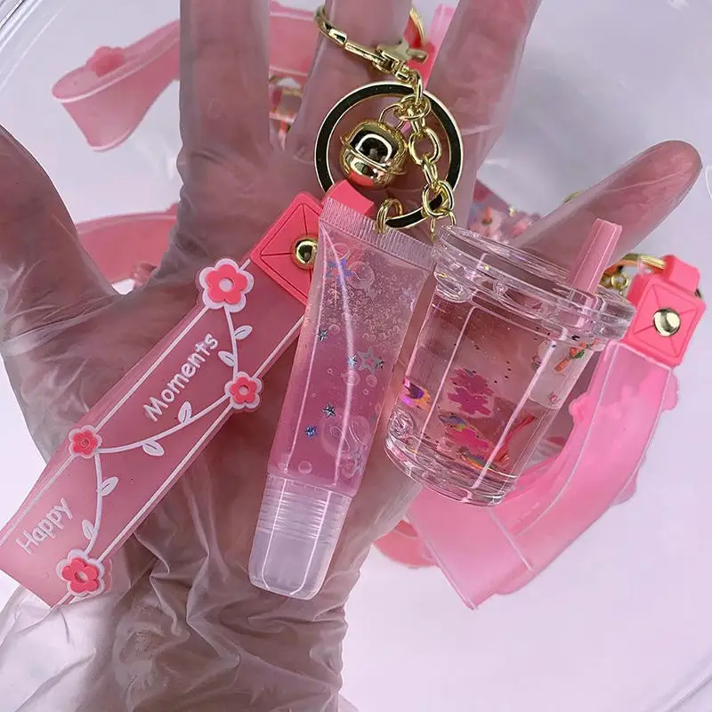 Private Label Clear Custom Kids Lipgloss Non Sticky Vegan Pink Key Chain Lip Gloss Key Chain Tubes Make Your Own Green Lipstick