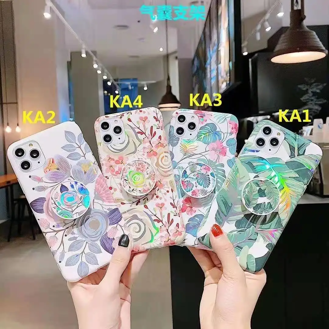 Bling Laser Flower Soft TPU Shockproof Protective Case With Stand For Samsung Galaxy S21 A21s M21 A42 A12 Case