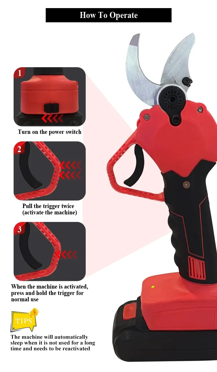 EASY 25mm Cordless Portable Fruit Tree Pruner Kit Rechargeable Lithium Battery Electric Pruning Shears Garden Scissors