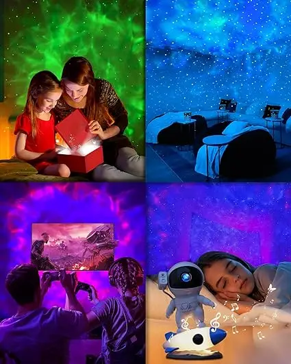 Astronaut Galaxy Star Projector with 9 Color Night Light Rocket,Bluetooth&15 White Noise&Timer Starry Nebula light for Bedroom
