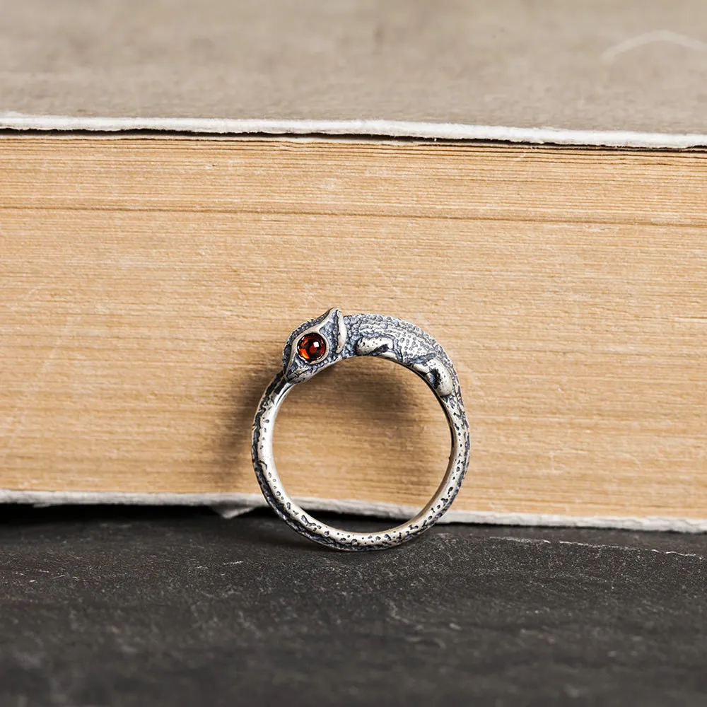 Punk S925 sterling silver chameleon ring lizard opening vintage Thai silver rings