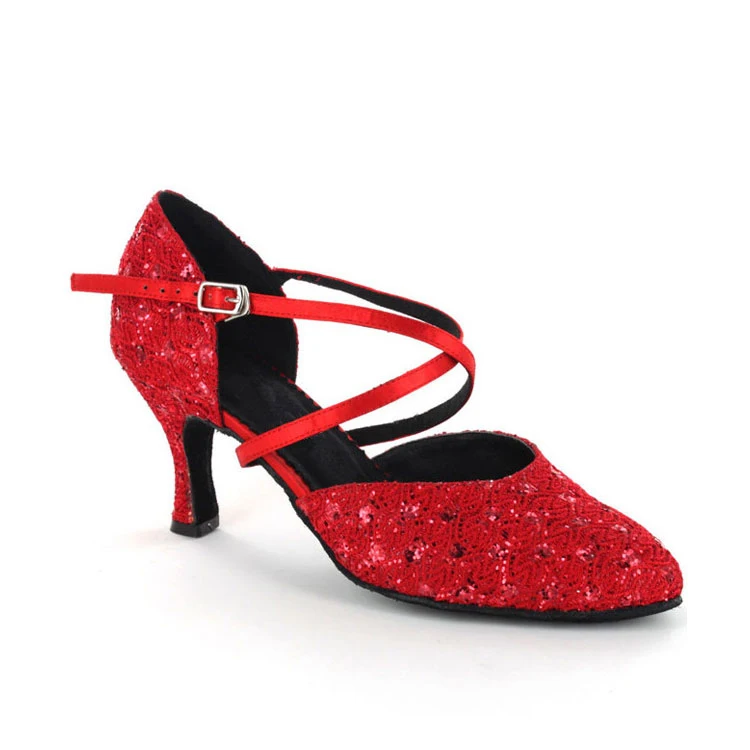 
woman ladies fashion red glitter ballroom latin standard dance shoes 