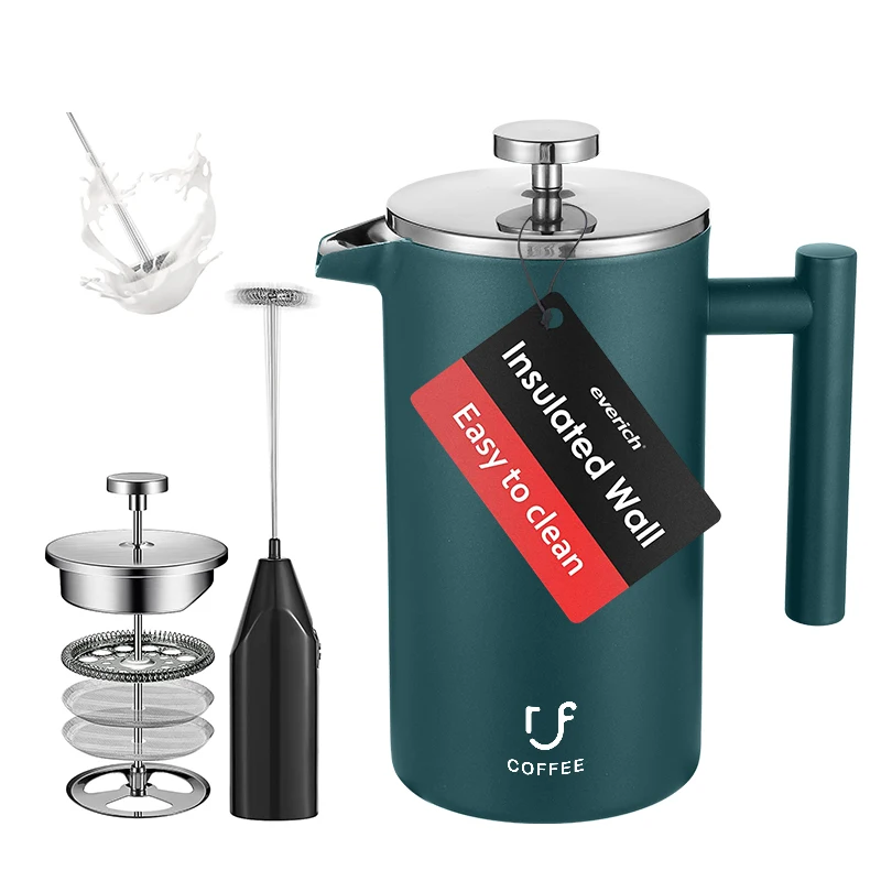 350/600ml/1.0L Custom Portable Manual French Press Stainless Steel Coffee Maker With Plunger