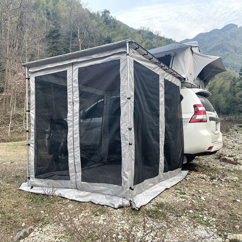 2.5m x 2.5m Awning Roof Top Tent Camper Trailer 4WD Awning 4X4 Camping Car Rack Pull Put With Mesh Room