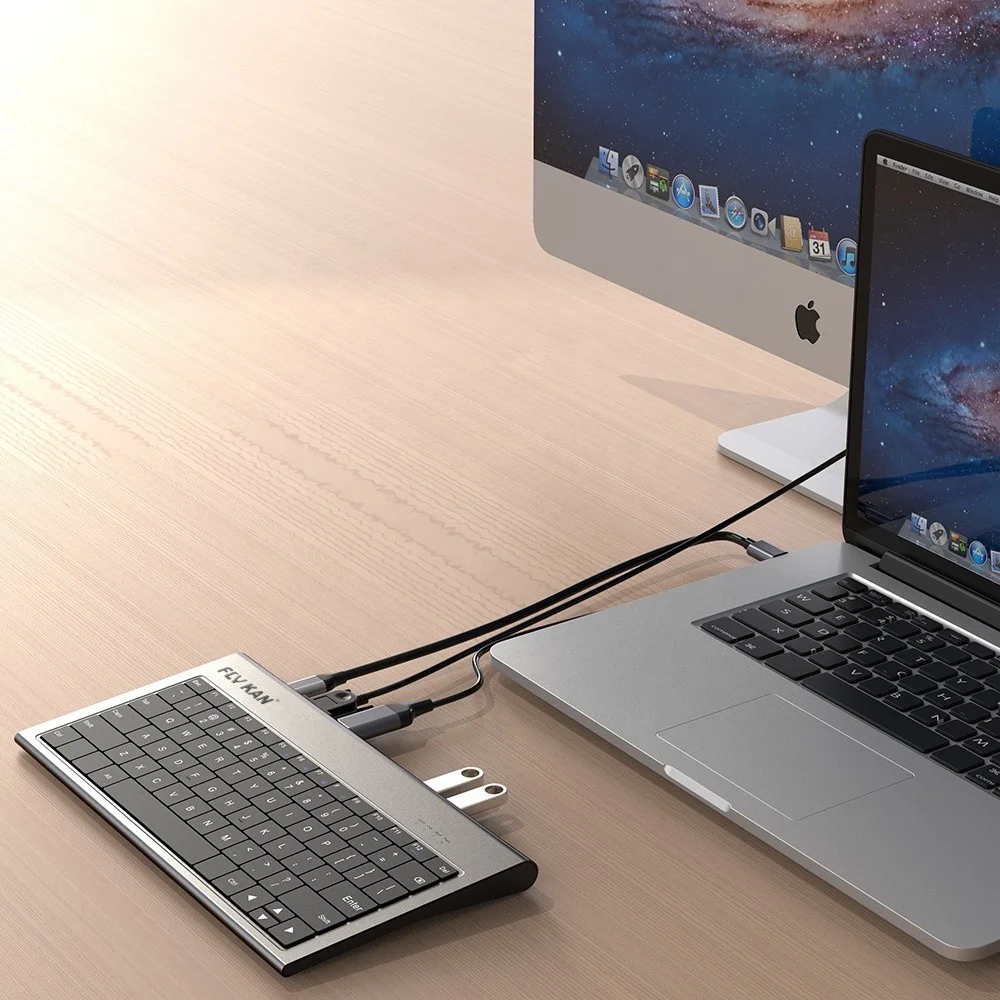 Flykan USB-C клавиатура док Station-78keys-11in 1 (100w PD 4K * 2K HD USB3.0 концентратор x 3 Gigabit LAN) -