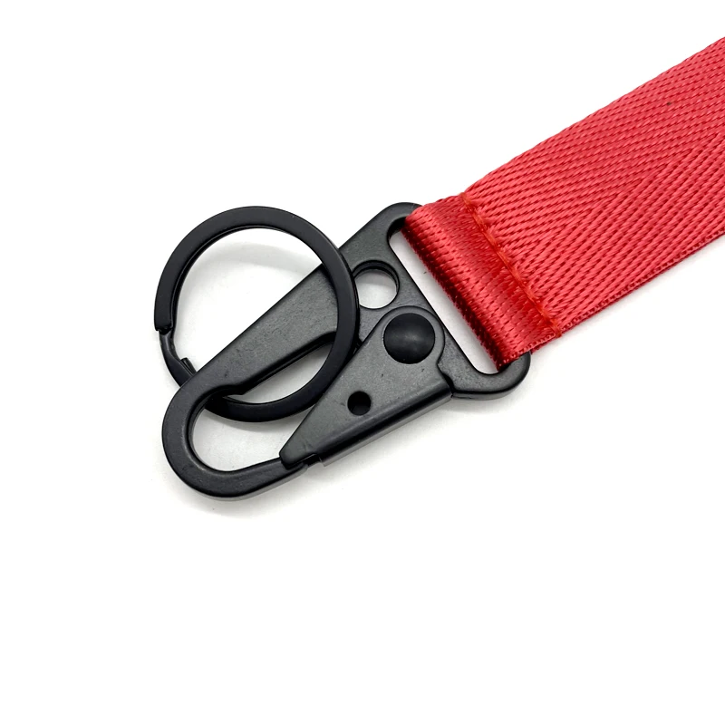 Climbing Both Side Jacquard Brand Logo Lanyards for Overcoats Stylish Black Metal Lock Ring Custom Short Keychain