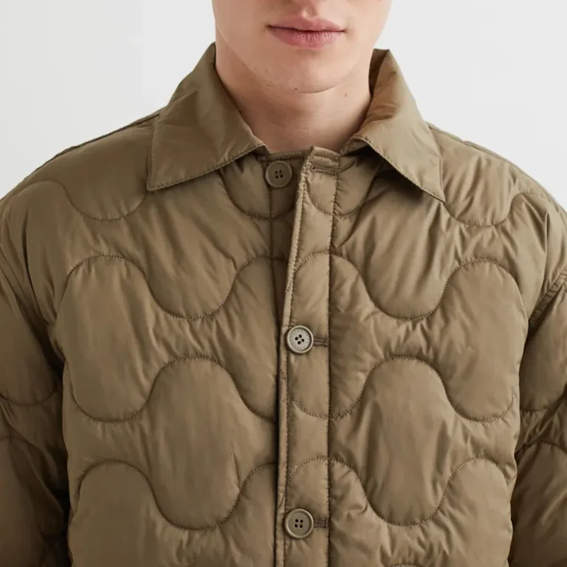Wholesale Custom Design Lightly Padded Shirt jacket Button Up Men Khaki Windproof Winter Quilted Jacket