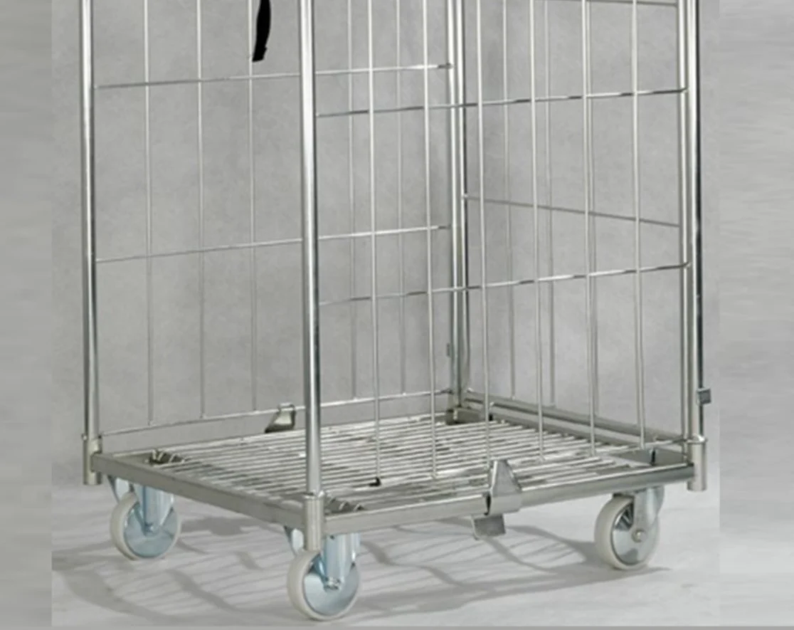 Transport Welded Wire Mesh Rolling Trolley Cart 4 Sides Secu With Low Price