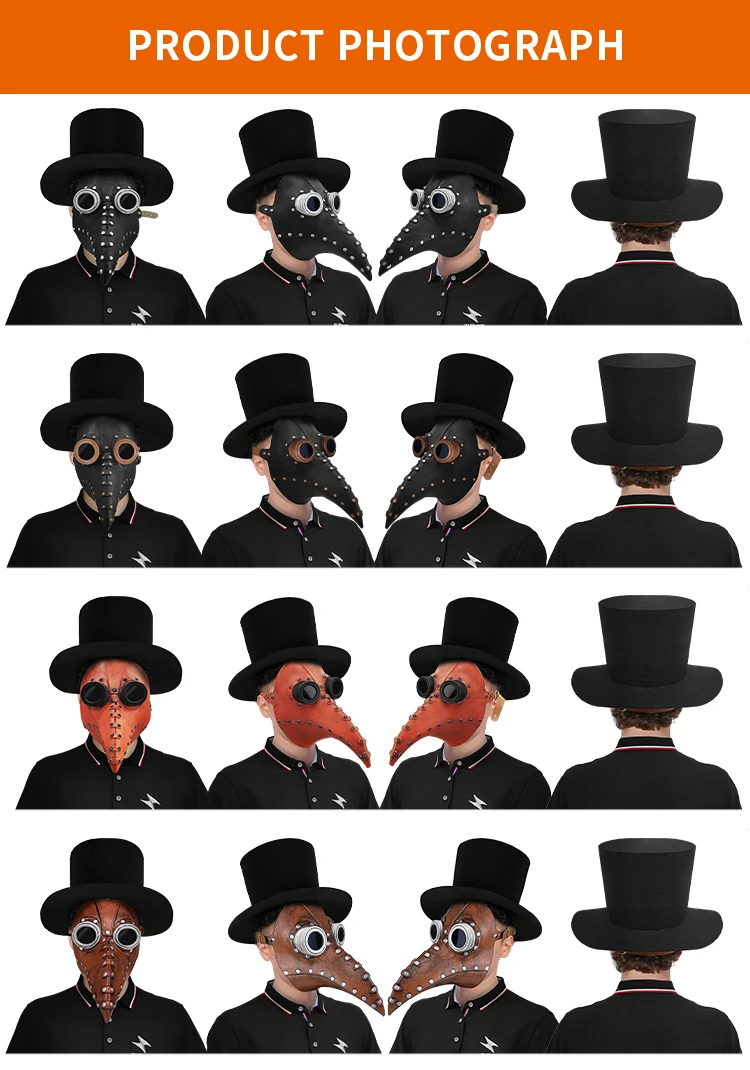 Customs Logo Latex Steampunk Plague Doctor Bird Mask Cosplay Long Nose Halloween Masquerade Costume Props