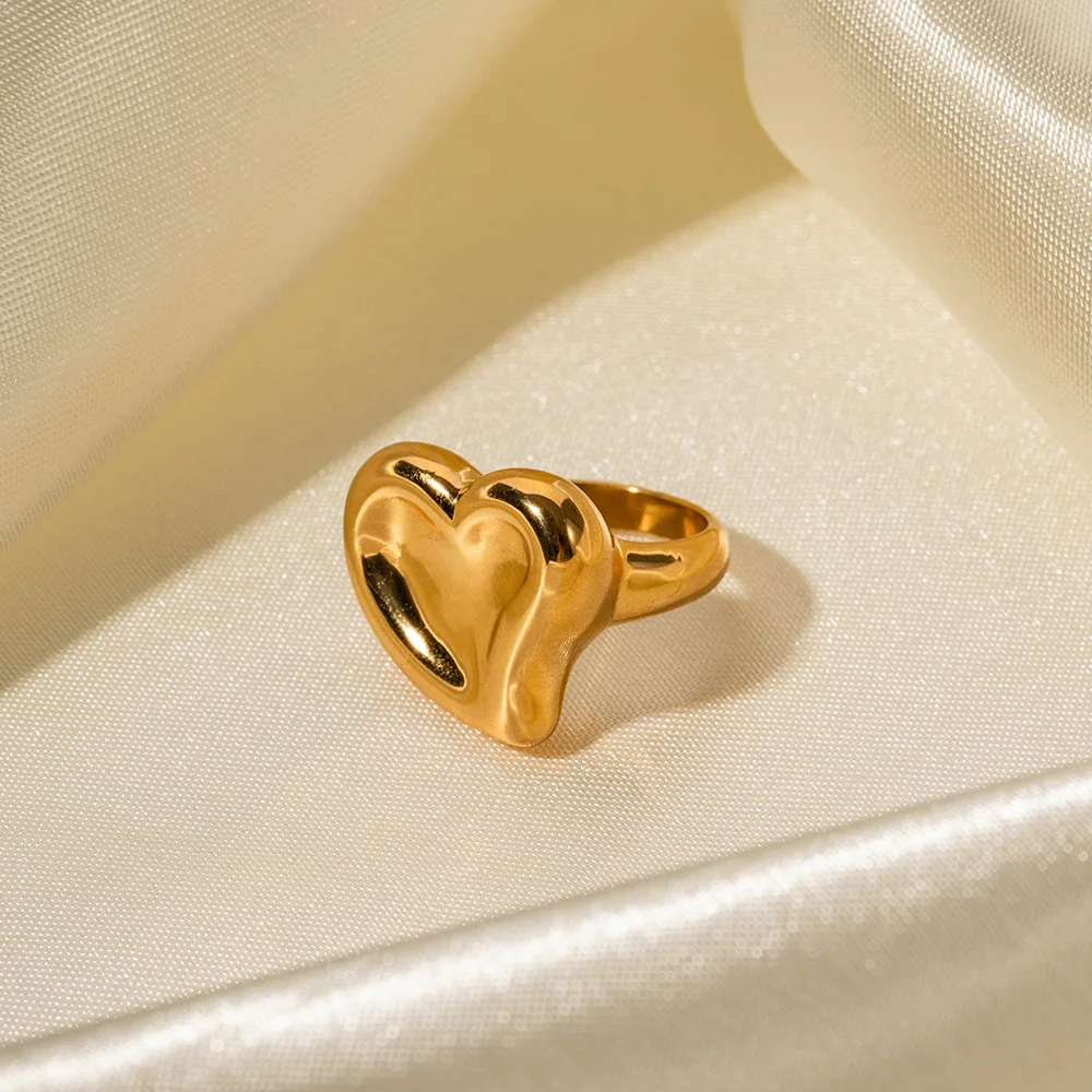 Girl Ring Plated Luxury Simple Jewelry Gold 2023 French Design Stubby Y2K Stainless Steel Heart Exaggerate Cute 18K Chain PF