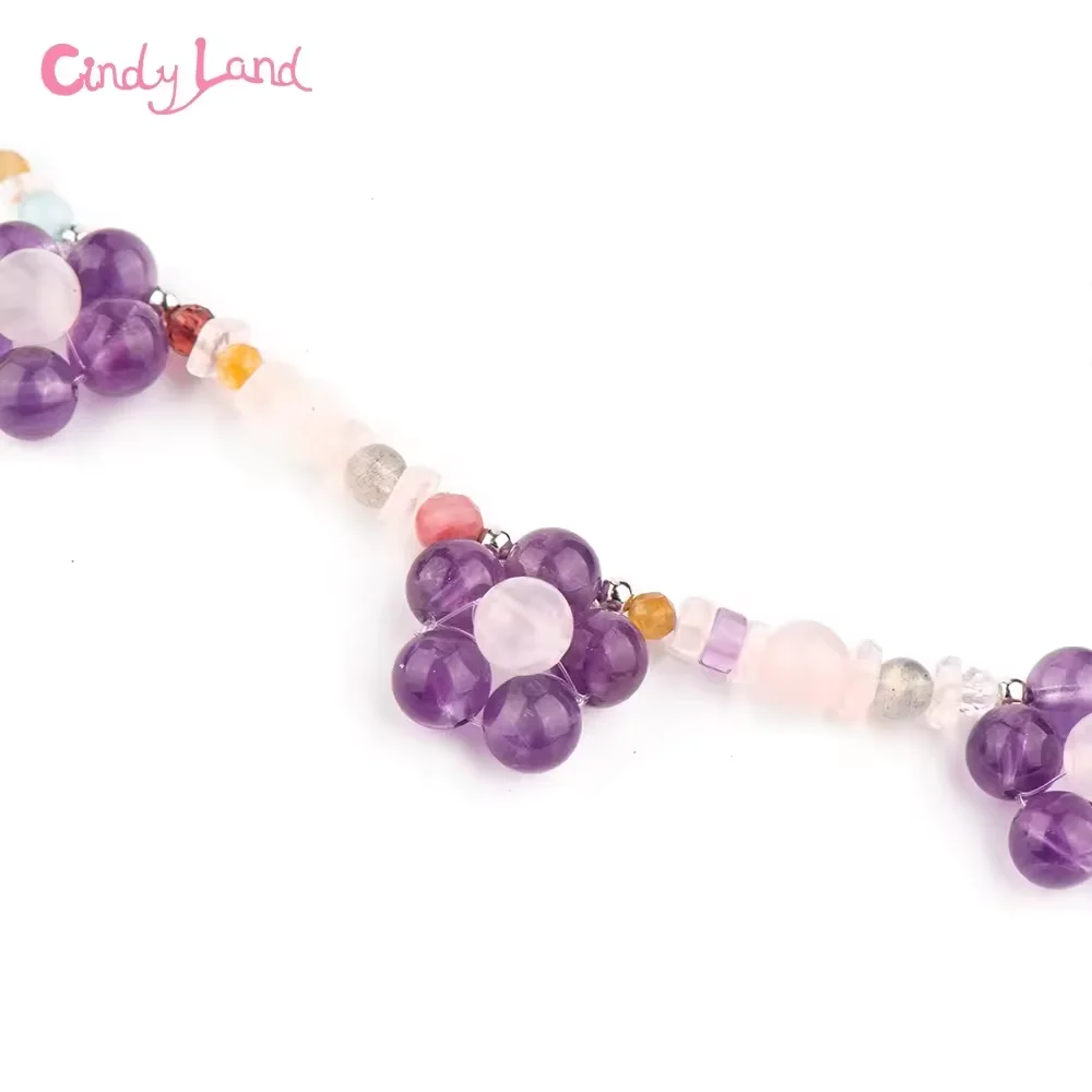 Low Price Amethyst Healing Natural Crystal jewelry Bead size 6 8 10 12mm flower shaped crystal Bracelets For women