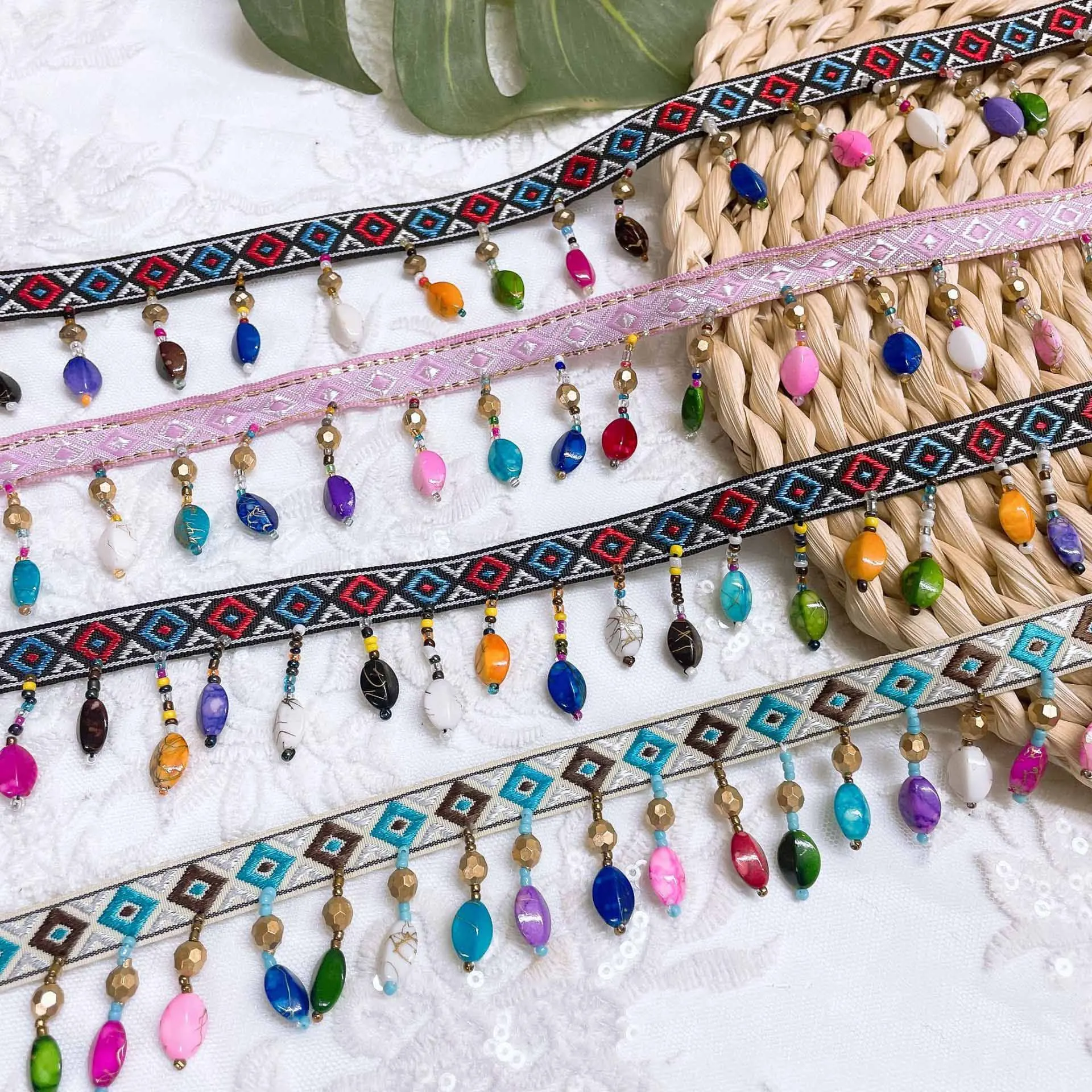 JFL010 Silk Fringe Trim Tassel Lace Ribbon Pompom Trim Fabric Sewing Garment For Shoes Bag