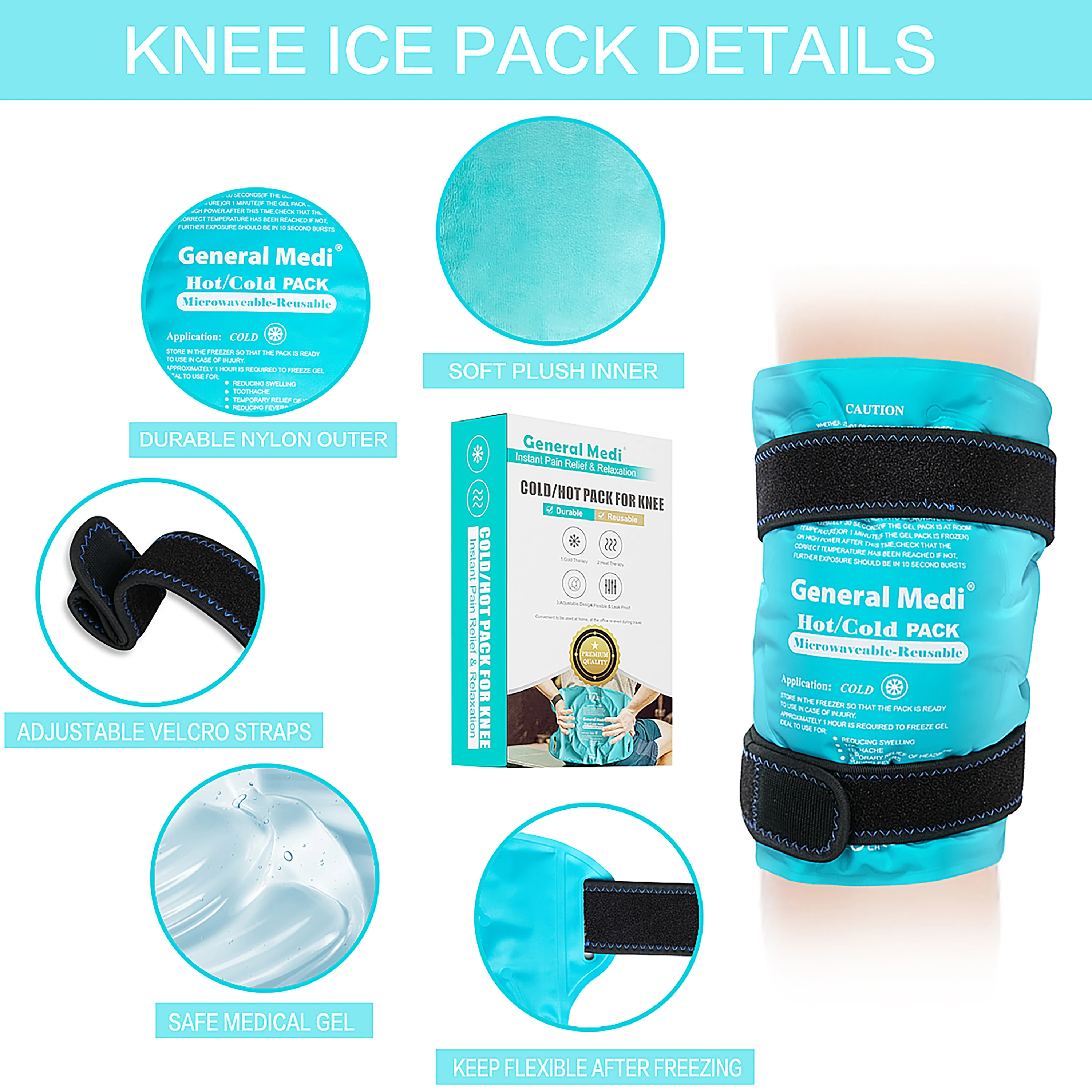 Best Selling Reusable Knee Ice Pack Wrap Cold Ice Pack for Knee Therapy Hot Cold Ice Gel Pack for Muscle ache