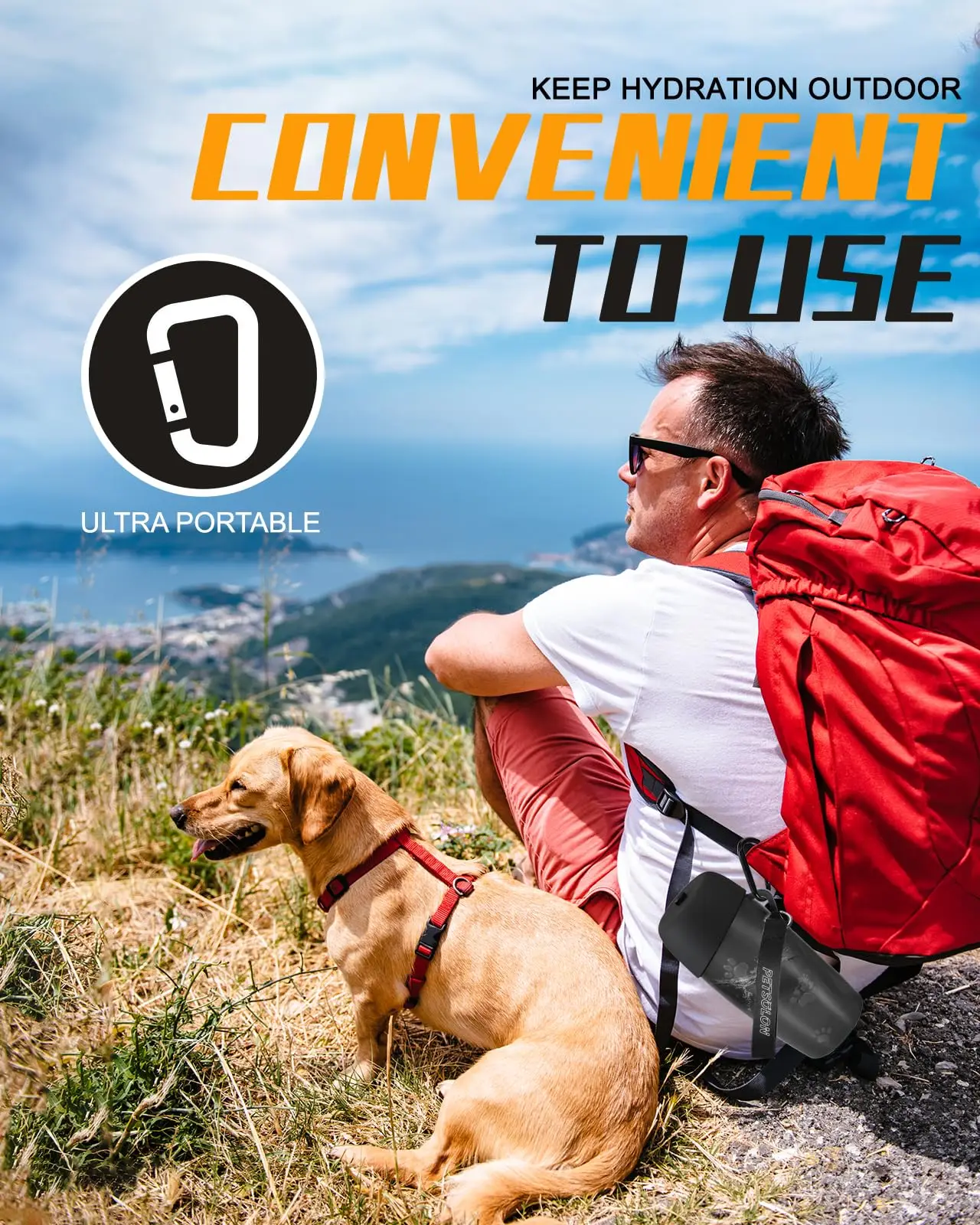 Dog Water Bottle 28 oz Leak Proof Portable Pet Water Bottles for Dogs Multifunction Design with Bowl Cap Food Grade Silicone